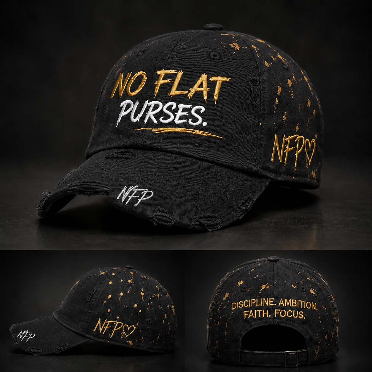 NO FLAT PURSES™ Limited Edition Distressed Hat